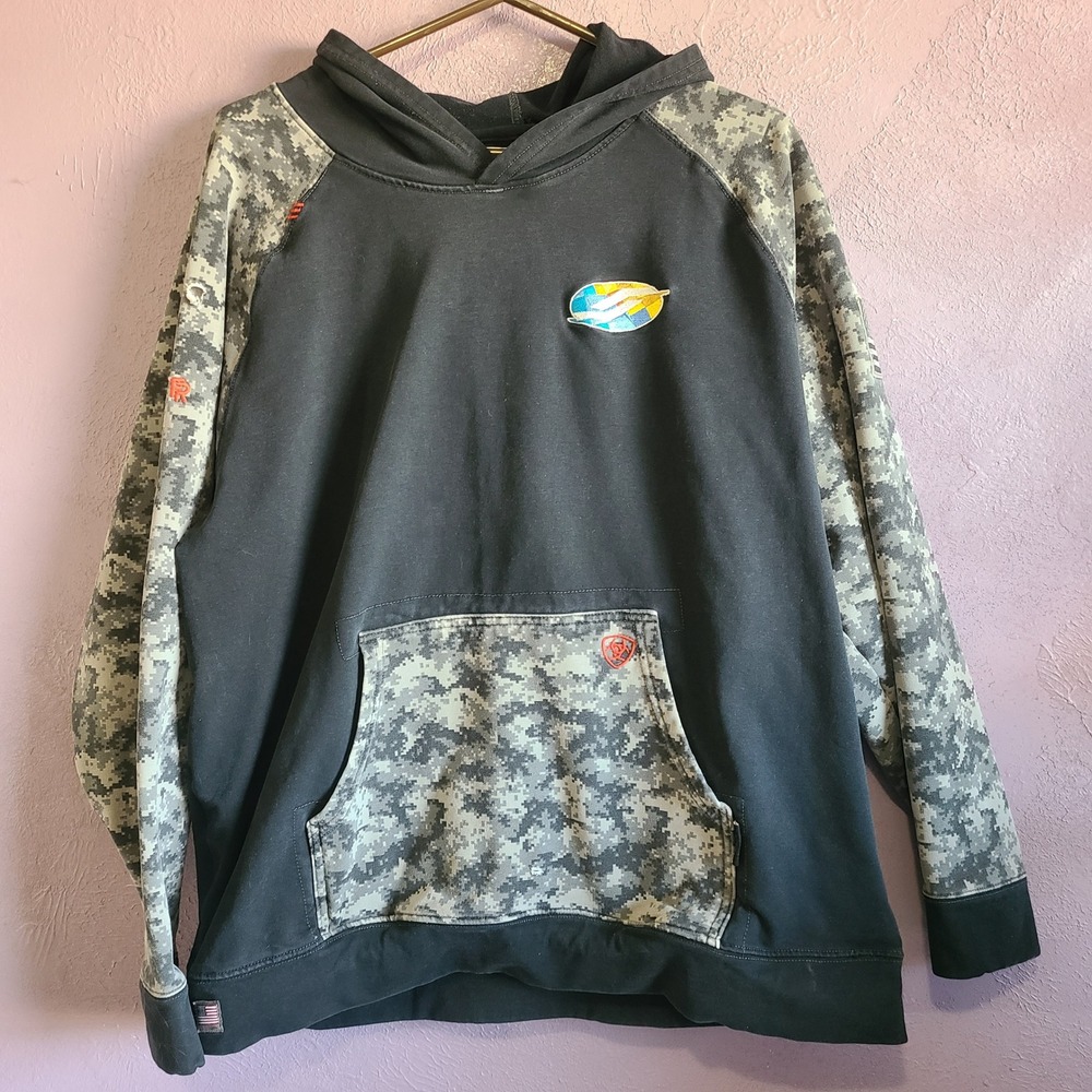 Ariat FR DuraStretch Patriot Hoodie Mens XL Black Digi Camo Flame Resistant CAT2